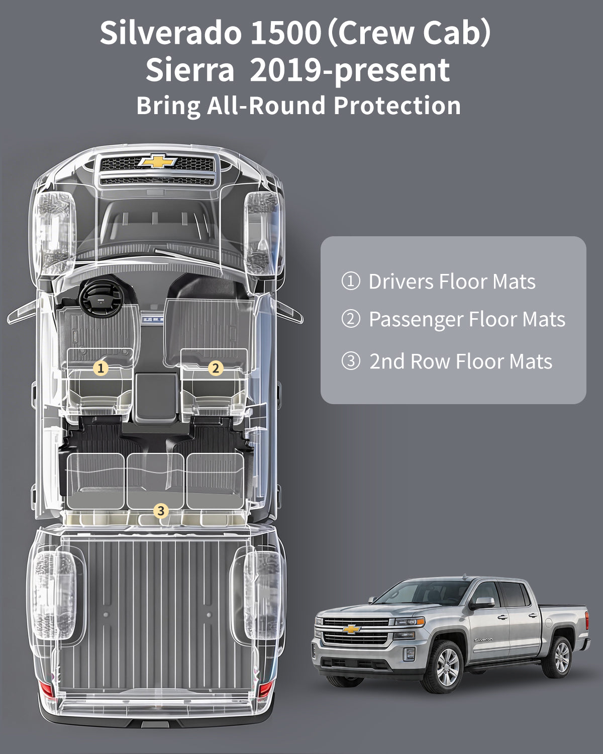 Umbrauto all-weather floor mats for Silverado Crew Cab; 3-mat set for driver, passenger on Tampa Home & Garden Store
