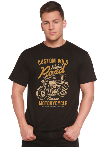 Custom Wild bamboo short sleeve graphic shirt by Spun Bamboo with beige motorcycle print on Tampa Home & Garden Store