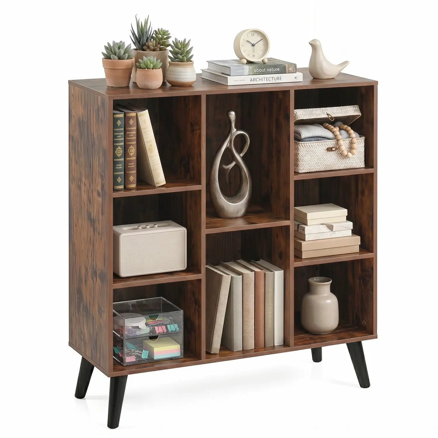 8 Cube Bookcase with Raised Legs Rustic Brown