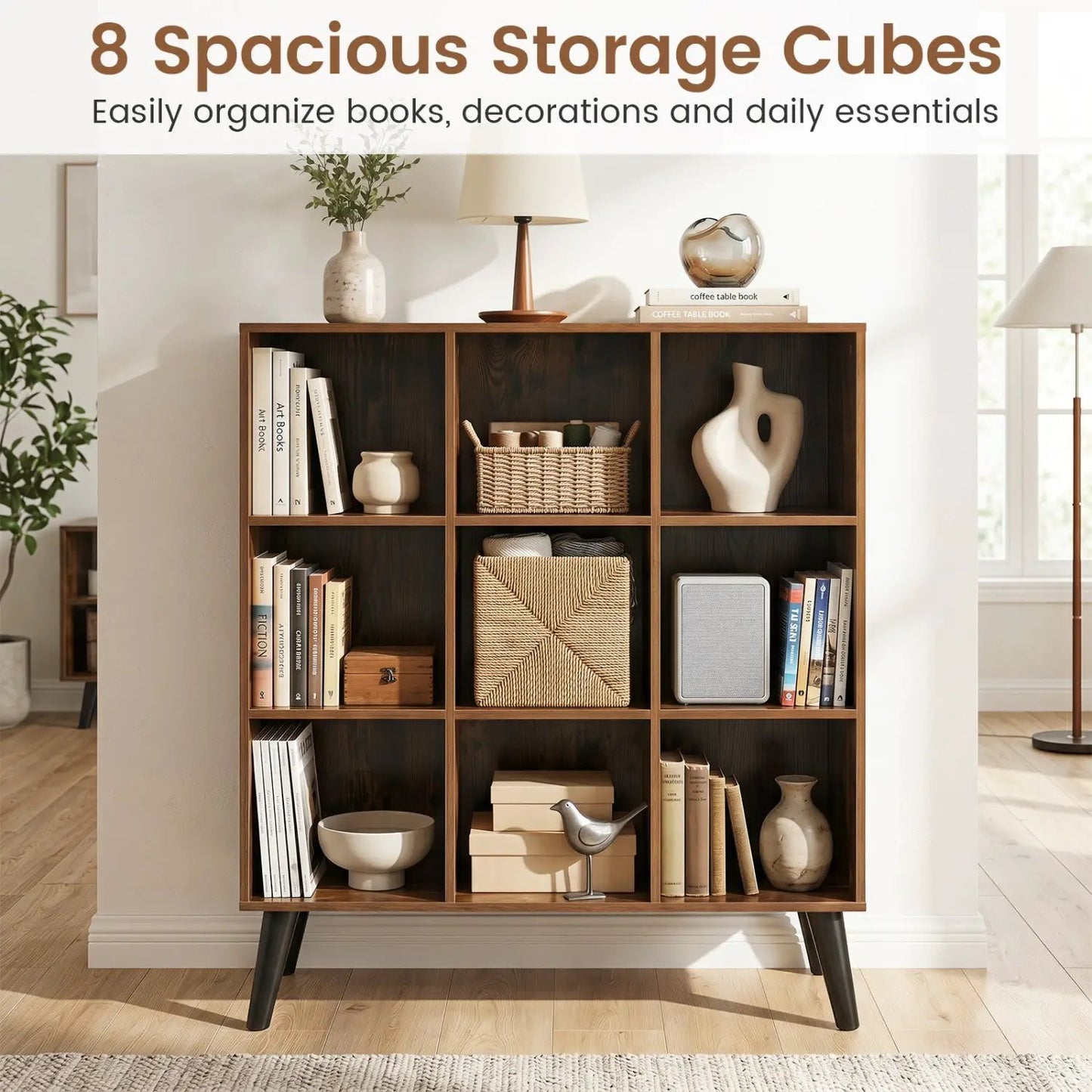 8 Cube Bookcase with Raised Legs Rustic Brown
