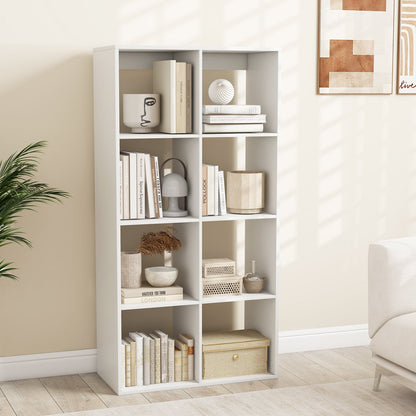 Estantería de 8 cubos con barandilla trasera para salón o dormitorio - Blanca