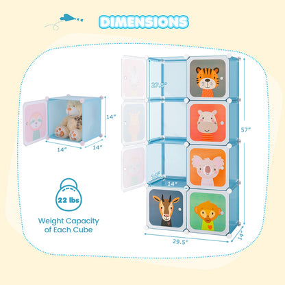 8-Cube Kids Wardrobe Closet with Clothes Hanging Section and Doors-Pink