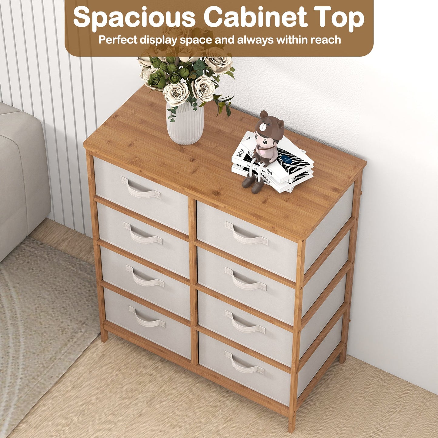 8 Drawers Dresser with Removable Fabric Bins for Bedroom-Beige