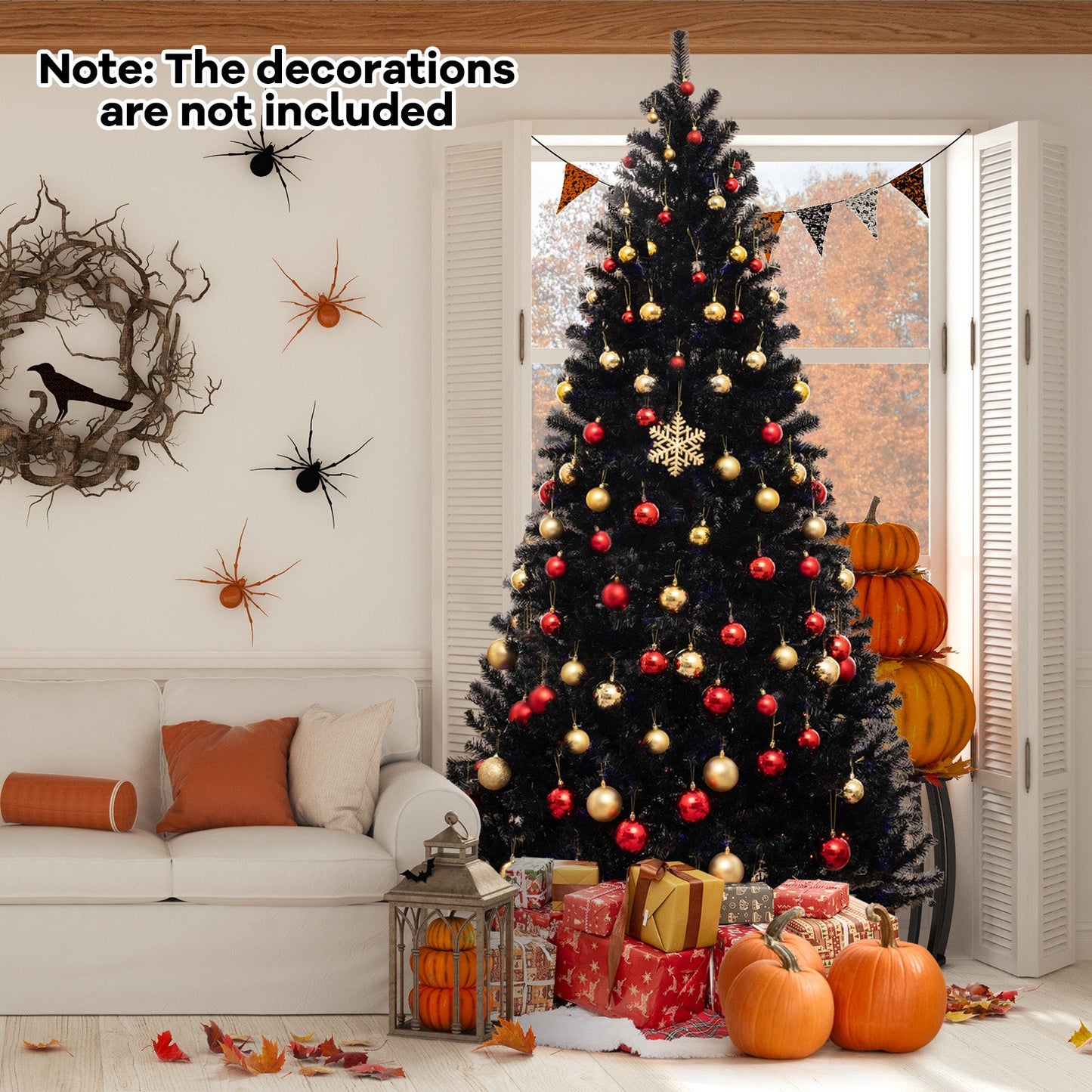 Árbol de Navidad artificial de 6/7/8 pies con 6 modos de iluminación y sonidos espeluznantes - 8 pies