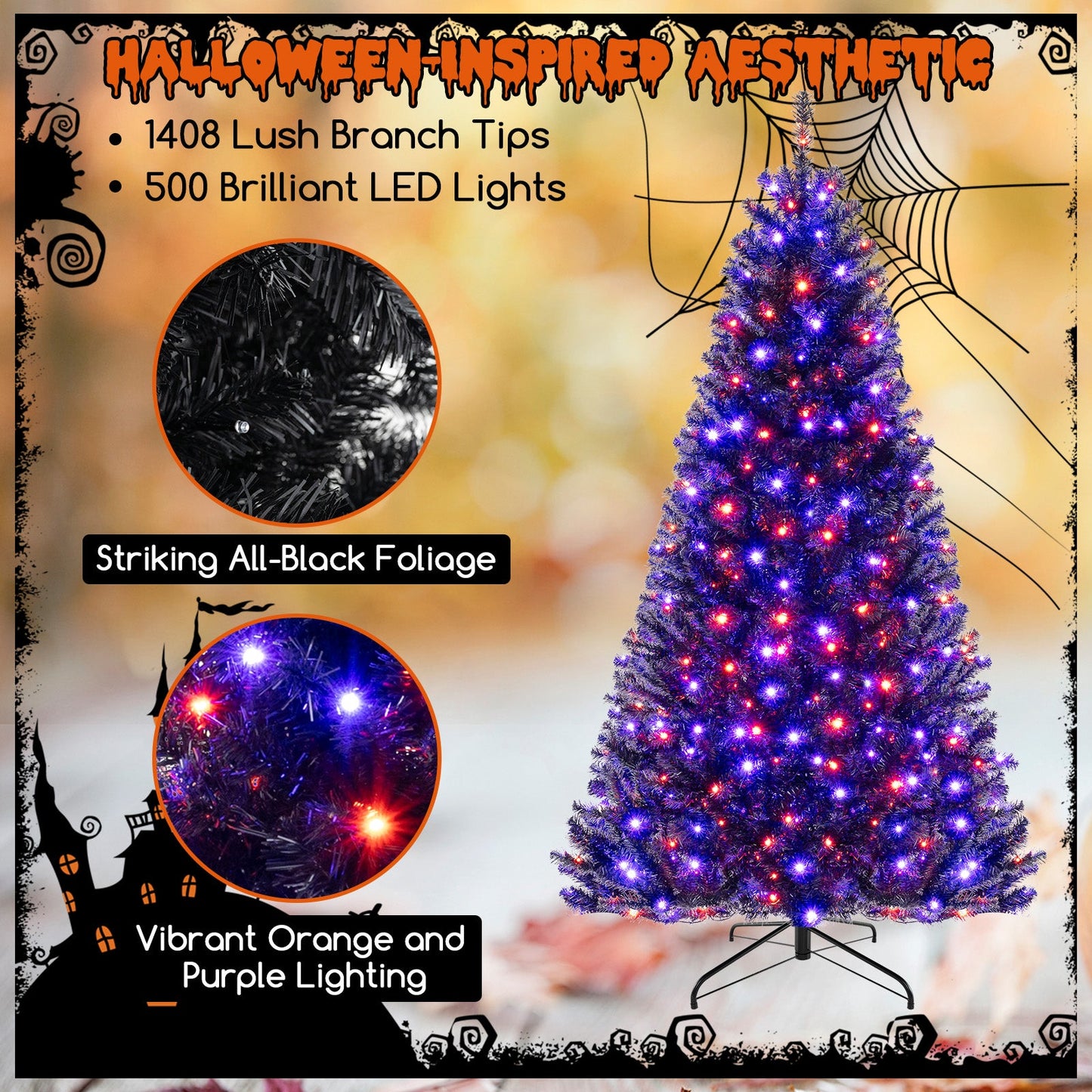 Árbol de Navidad artificial de 6/7/8 pies con 6 modos de iluminación y sonidos espeluznantes - 8 pies