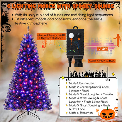 Árbol de Navidad artificial de 6/7/8 pies con 6 modos de iluminación y sonidos espeluznantes - 8 pies