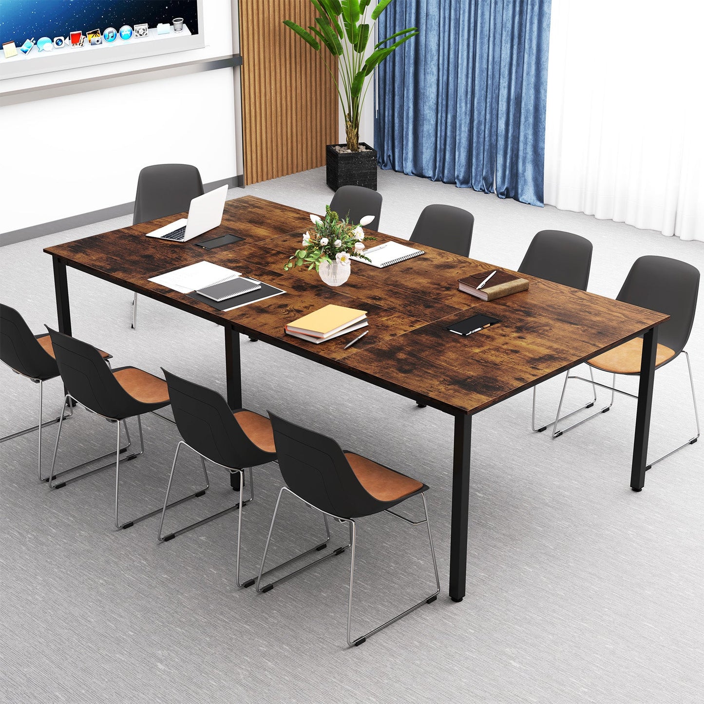 Mesa de sala de conferencias de 8 pies Mesa de reuniones grande con capacidad para 10 personas - Marrón rústico