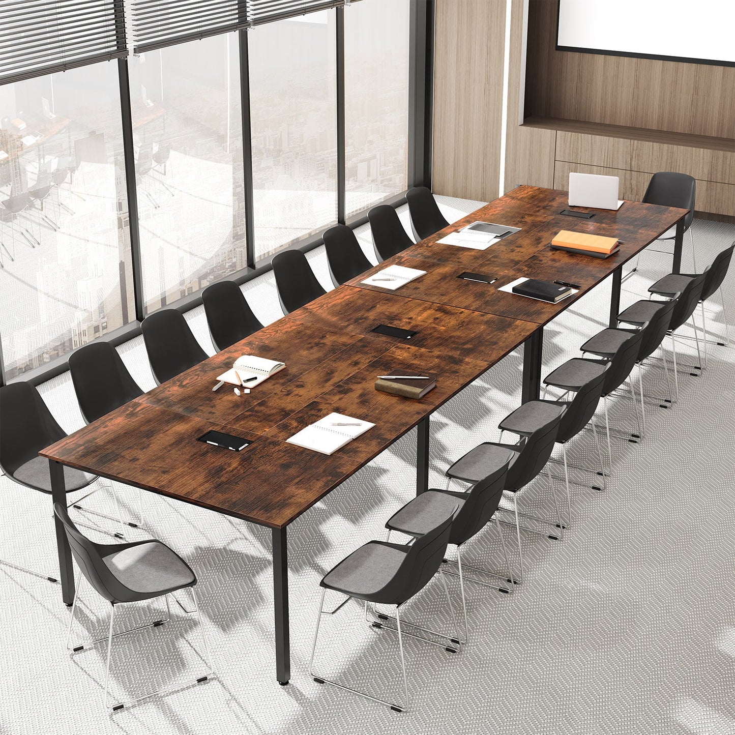 Mesa de sala de conferencias de 8 pies Mesa de reuniones grande con capacidad para 10 personas - Marrón rústico