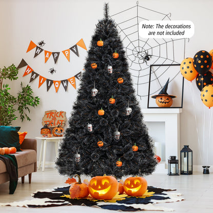 Árbol de Halloween o Navidad artificial negro de 6/7/8 pies con puntas de ramas de PVC y 210/320/450 luces LED blancas frías-L