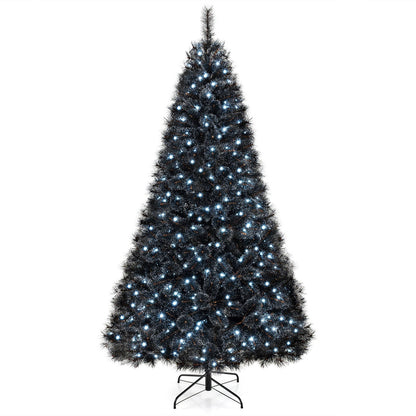 Árbol de Halloween o Navidad artificial negro de 6/7/8 pies con puntas de ramas de PVC y 210/320/450 luces LED blancas frías-L