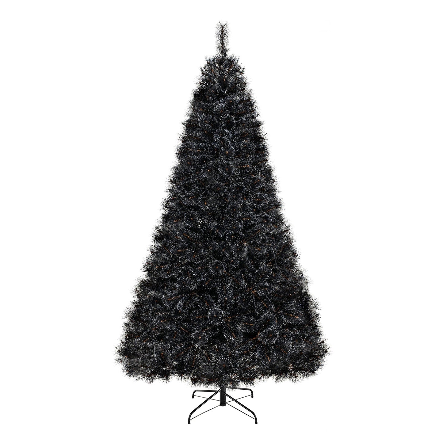 Árbol de Halloween o Navidad artificial negro de 6/7/8 pies con puntas de ramas de PVC y 210/320/450 luces LED blancas frías-L