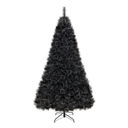 Árbol de Halloween o Navidad artificial negro de 6/7/8 pies con puntas de ramas de PVC y 210/320/450 luces LED blancas frías-L