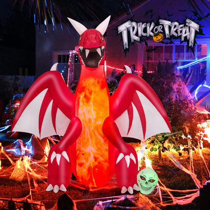 8 ft inflatable red dragon with white wings and sharp teeth DirectDeals Halloween decor on Tampa Home & Garden Store