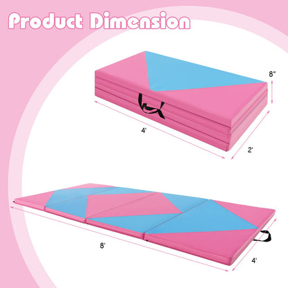 8 Feet PU Leather Folding Gymnastics Mat with Hook and Loop Fasteners