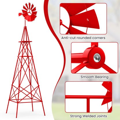 8 Feet Windmill Metal Ornamental Wind Wheel Weather Resistant-Red