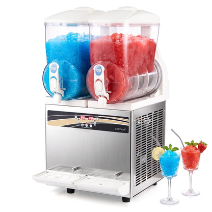 Commercial slushie machine with 2x8 gal dual tanks, blue and red slush, LED lights, DirectDeals on Tampa Home & Garden Store