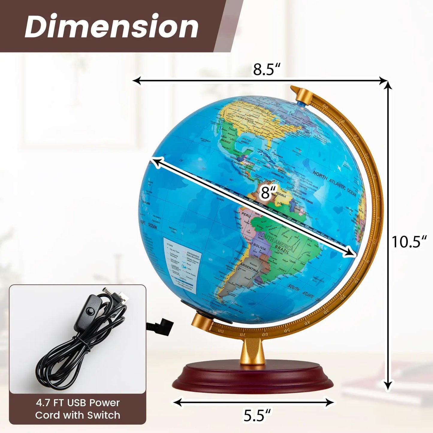 8 Inch Illuminated Globe Night Light with Stand