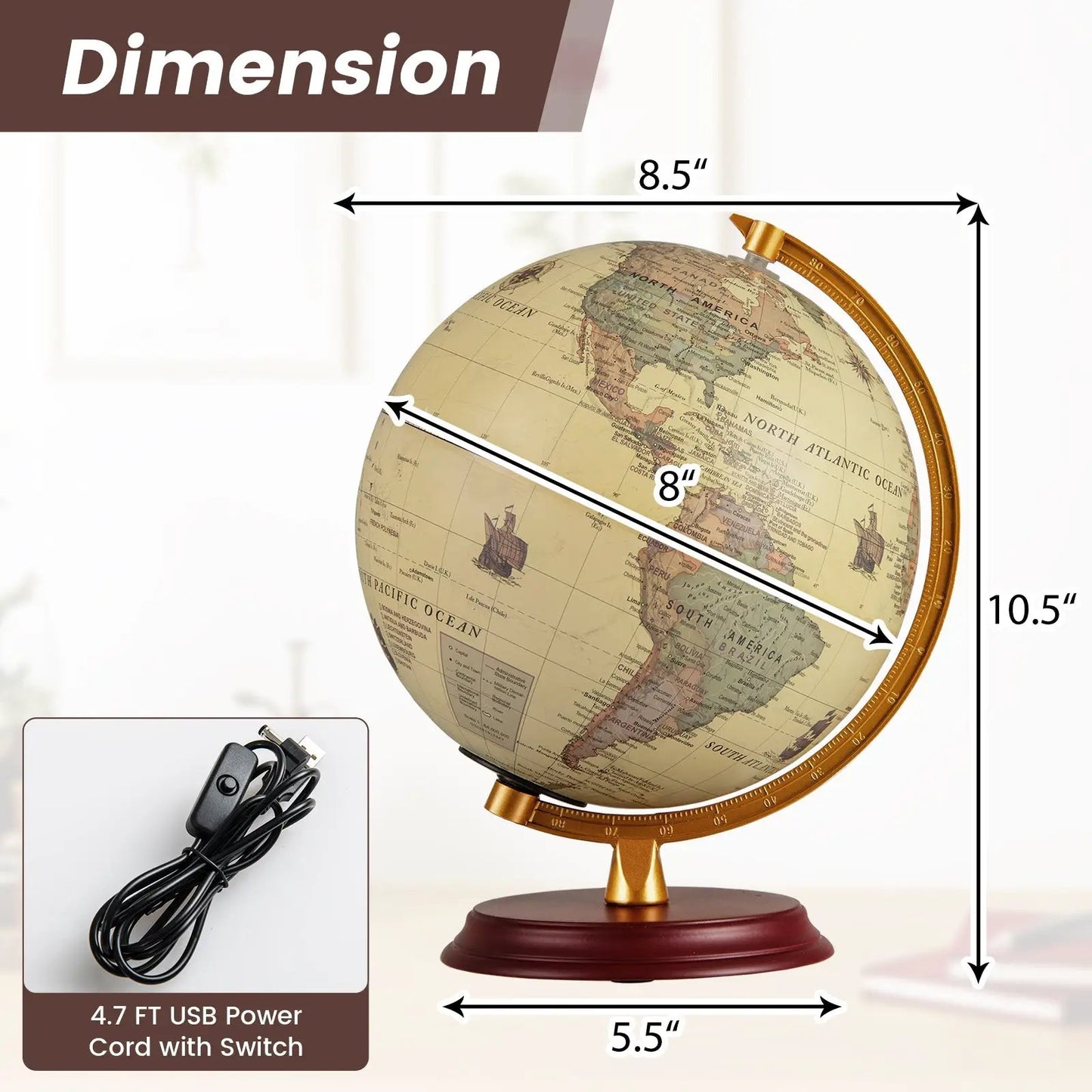 8 Inch Illuminated Globe Night Light with Stand