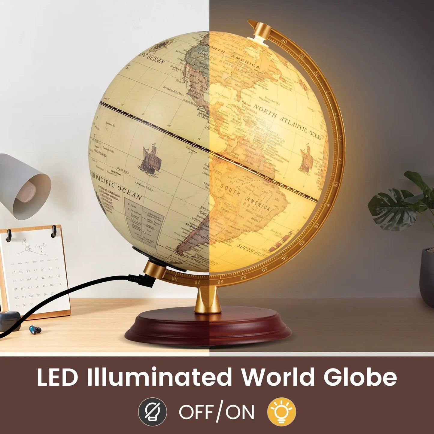 8 Inch Illuminated Globe Night Light with Stand