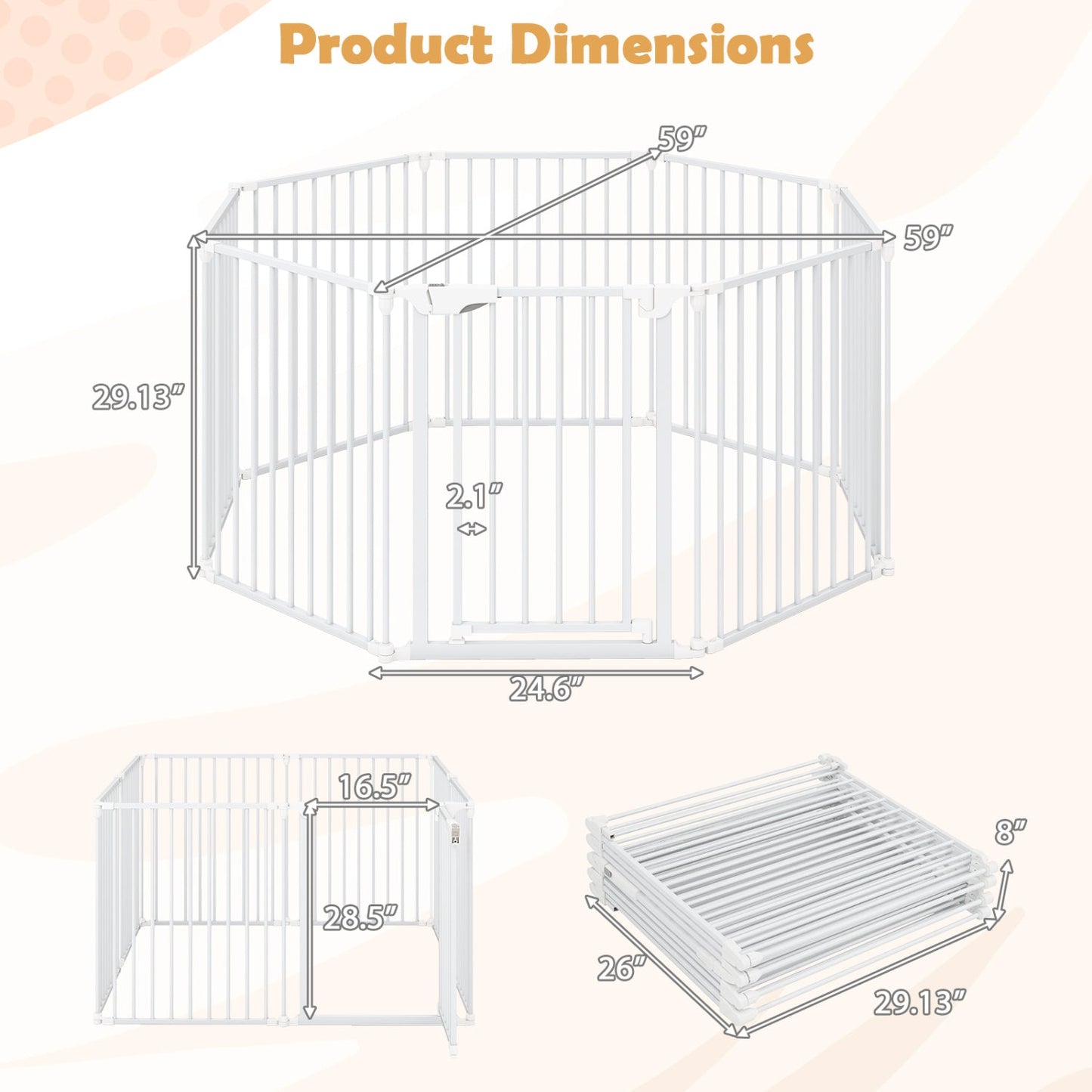 8-Panel Extra Wide Baby Gate Adjustable Pet Safety Fence with Auto-close Door
