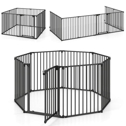 8-Panel Extra Wide Baby Gate Adjustable Pet Safety Fence with Auto-close Door
