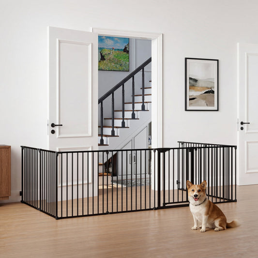 8-Panel Extra Wide Baby Gate Adjustable Pet Safety Fence with Auto-close Door - Tampa Home & Garden Store