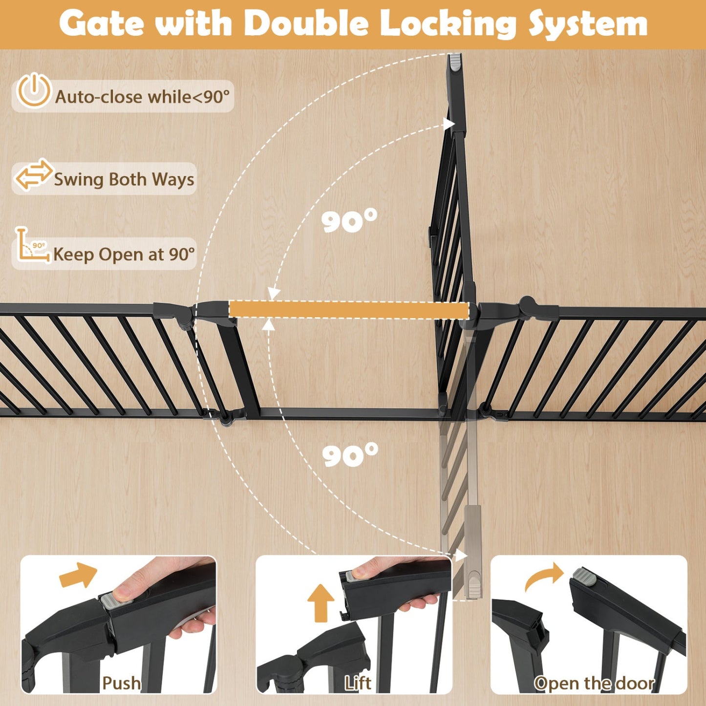 8-Panel Extra Wide Baby Gate Adjustable Pet Safety Fence with Auto-close Door