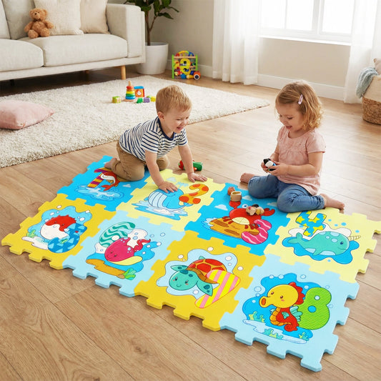 8-Piece Educational Interlocking Baby Play Mat with Animals and Numbers - Tampa Home & Garden Store