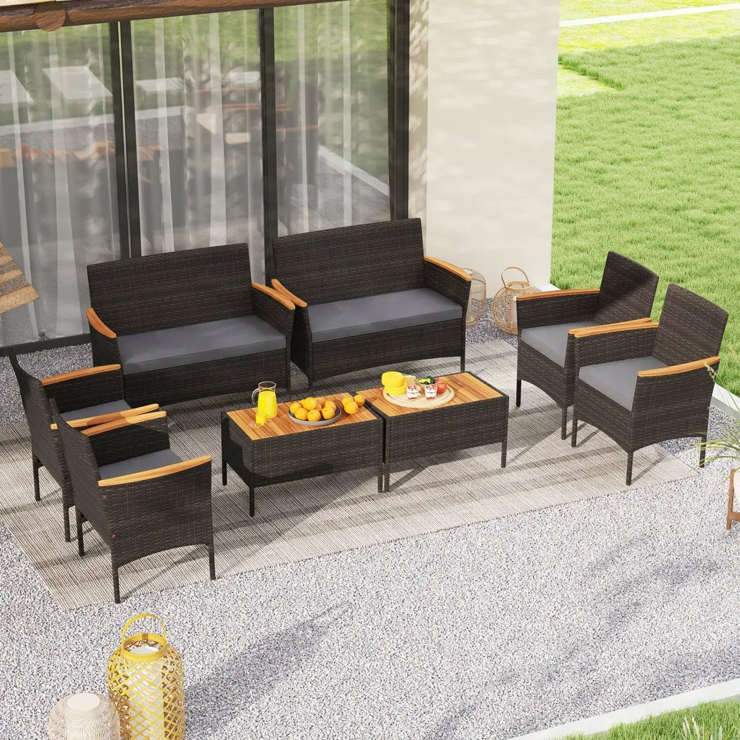 Wicker Sofa Set with 4 Chairs and 2 Loveseats