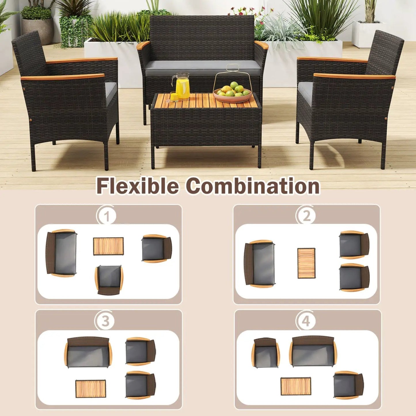 Wicker Sofa Set with 4 Chairs and 2 Loveseats