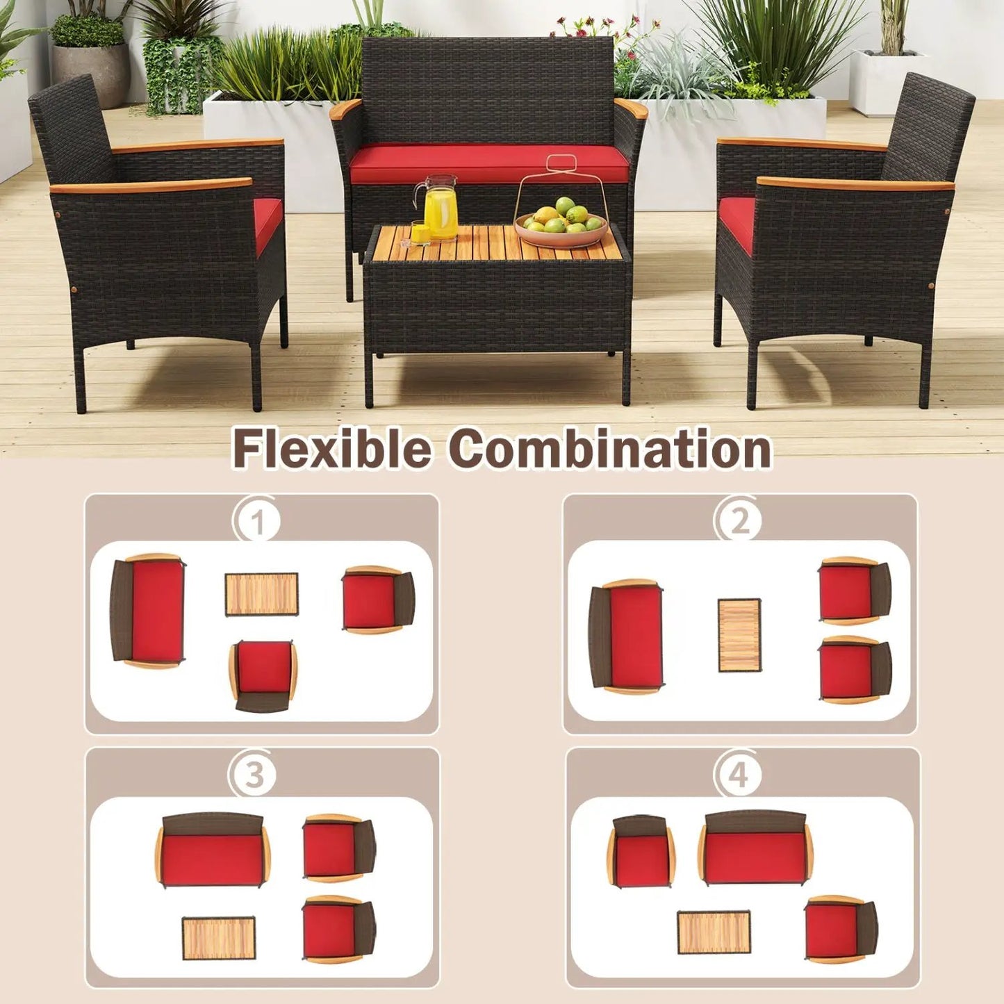 Wicker Sofa Set with 4 Chairs and 2 Loveseats