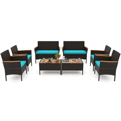 8-Piece Patio Conversation Set with Cushions - Turquoise