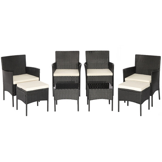 8 Pieces Patio Wicker Conversation Set with 2 Coffee Tables and 2 Ottomans - Tampa Home & Garden Store
