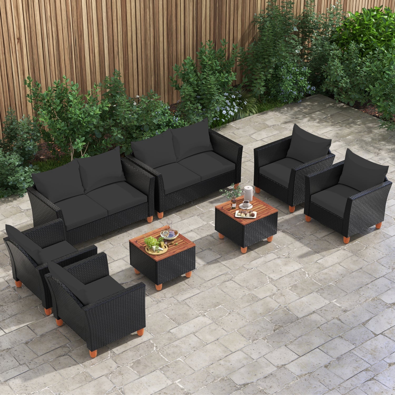 8-Piece Outdoor Conversation Set with Storage Coffee Table black wicker gray cushions on Tampa Home & Garden Store