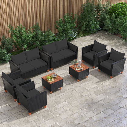 8-Piece Outdoor Conversation Set with Storage Coffee Table black wicker gray cushions on Tampa Home & Garden Store