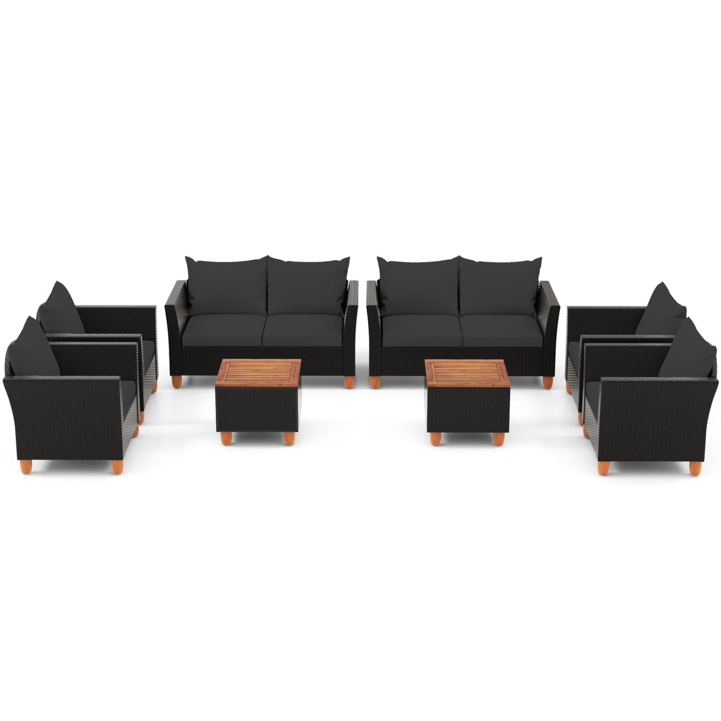 8-Piece Outdoor Conversation Set with Storage Coffee Table, black wicker cushions on Tampa Home & Garden Store