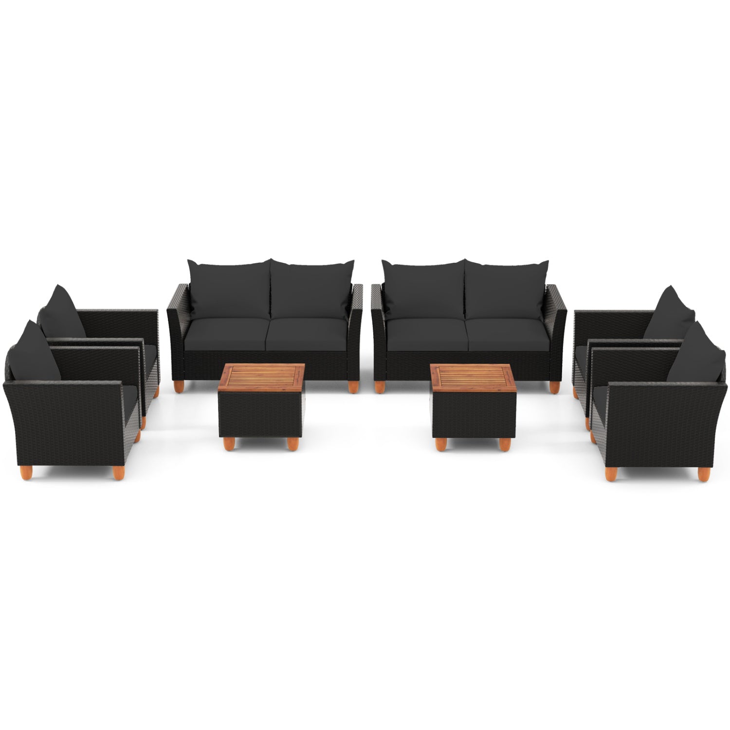 8-Piece Outdoor Conversation Set with Storage Coffee Table, black wicker cushions on Tampa Home & Garden Store