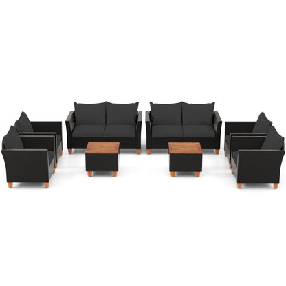 8-Piece Outdoor Conversation Set with Storage Coffee Table, black wicker cushions on Tampa Home & Garden Store