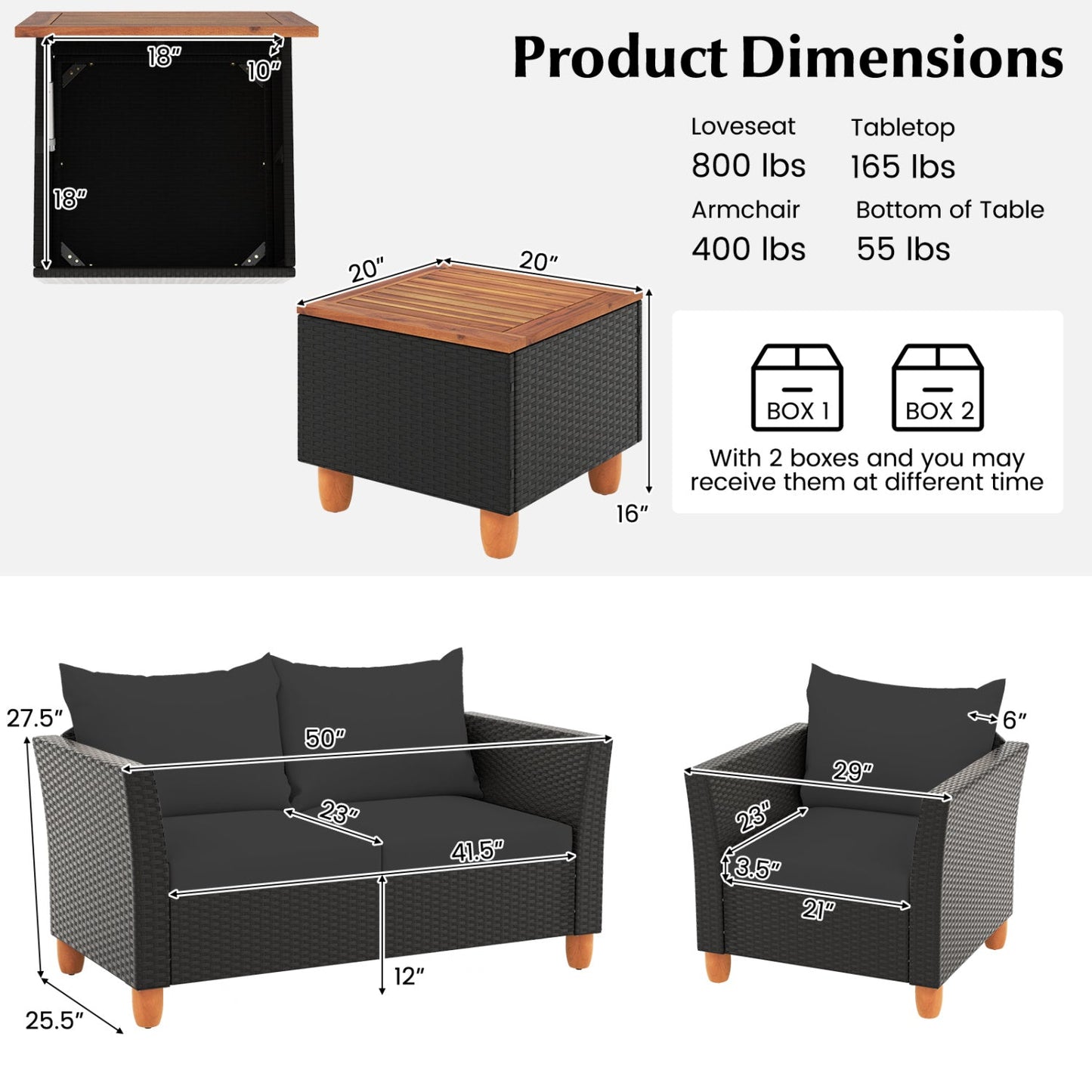 8-Piece Outdoor Conversation Set with storage coffee table, black wicker, wood-top by DirectDeals on Tampa Home & Garden Store