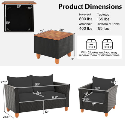 8-Piece Outdoor Conversation Set with storage coffee table, black wicker, wood-top by DirectDeals on Tampa Home & Garden Store