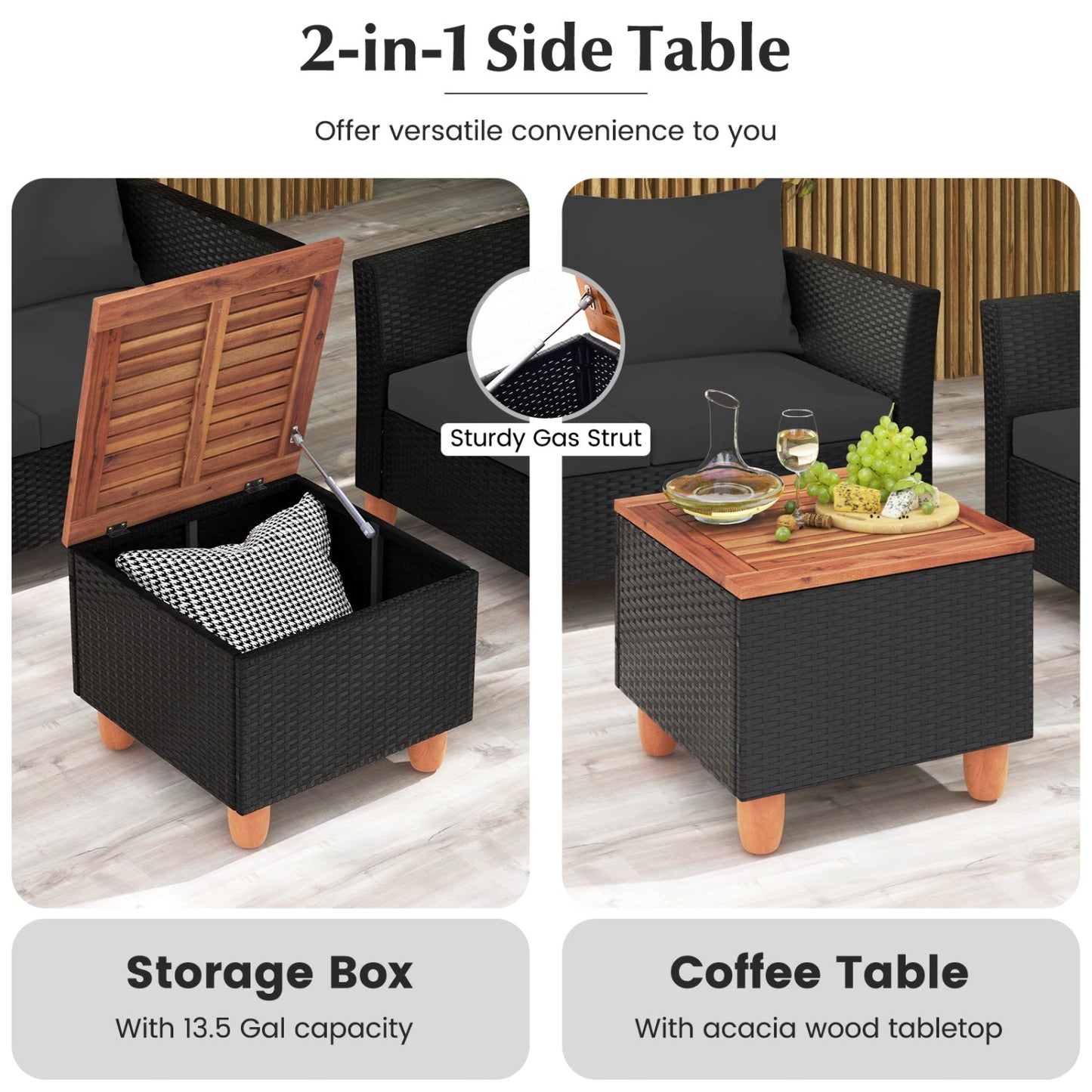 8-Piece Outdoor Conversation Set w/ Storage Coffee Table; DirectDeals, black wicker, cushions on Tampa Home & Garden Store