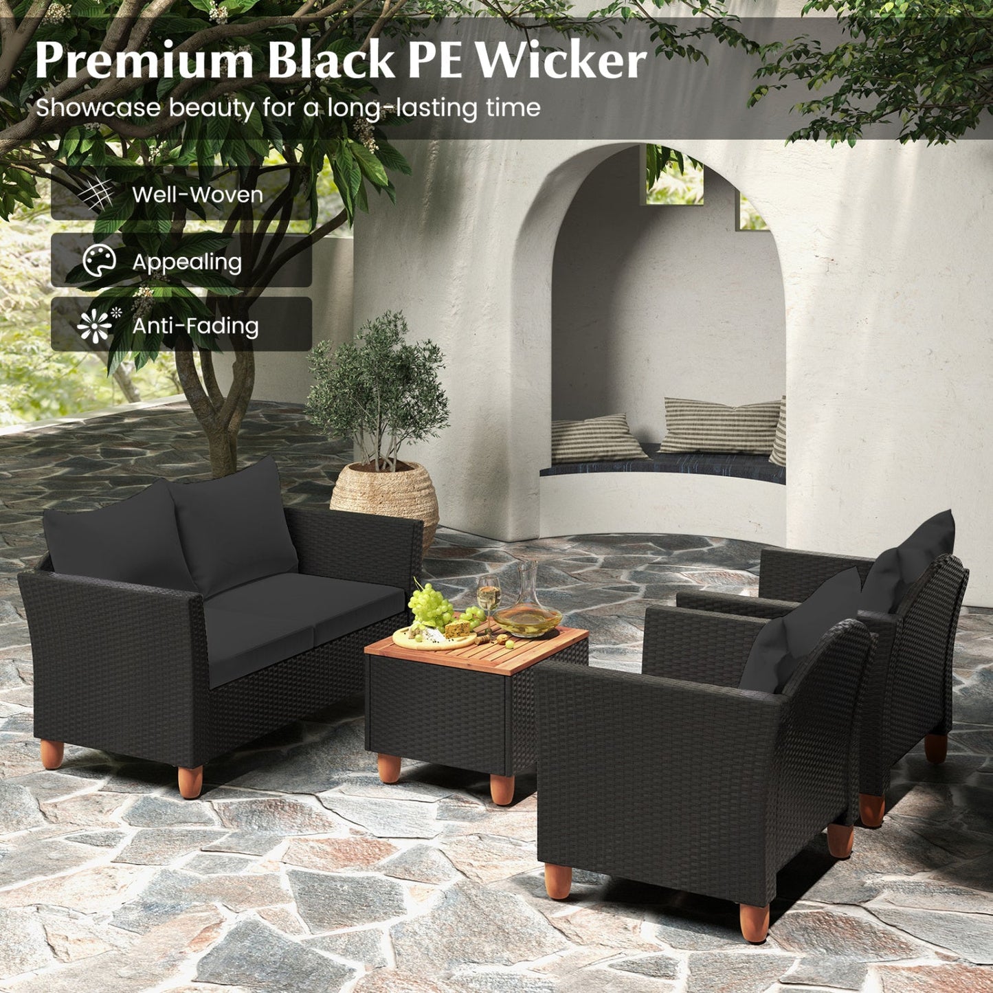 8-Piece Outdoor Conversation Set with Storage Coffee Table DirectDeals black wicker on Tampa Home & Garden Store