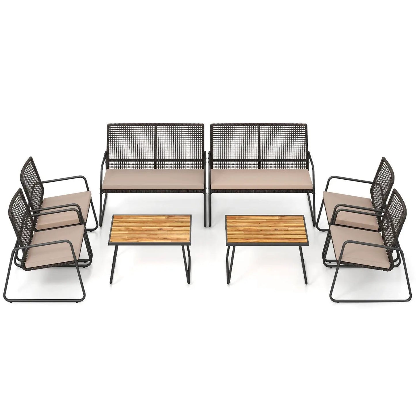 8 Piece Patio Conversation Set with Acacia Table