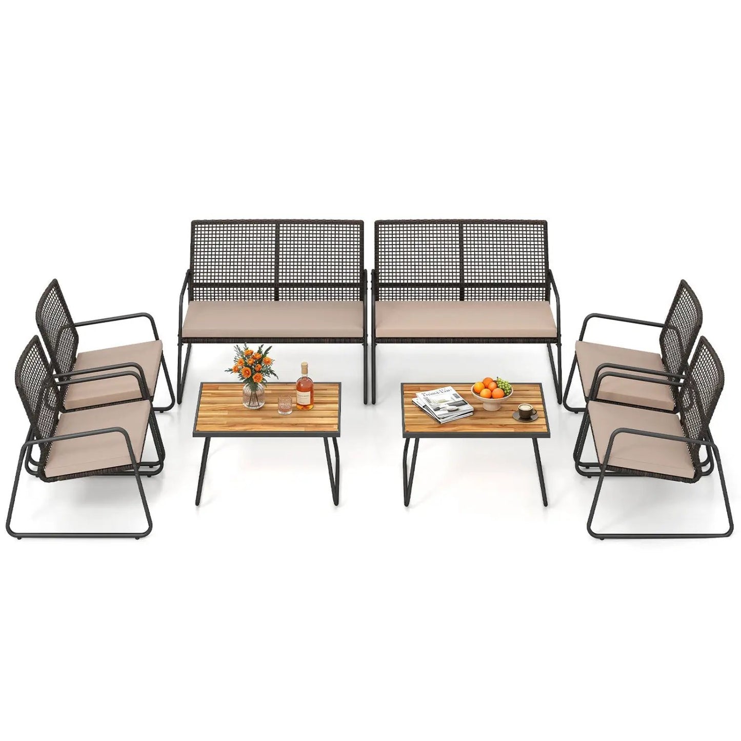 8 Piece Patio Conversation Set with Acacia Table