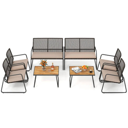 8 Piece Patio Conversation Set with Acacia Table