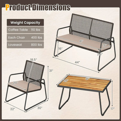 8 Piece Patio Conversation Set with Acacia Table