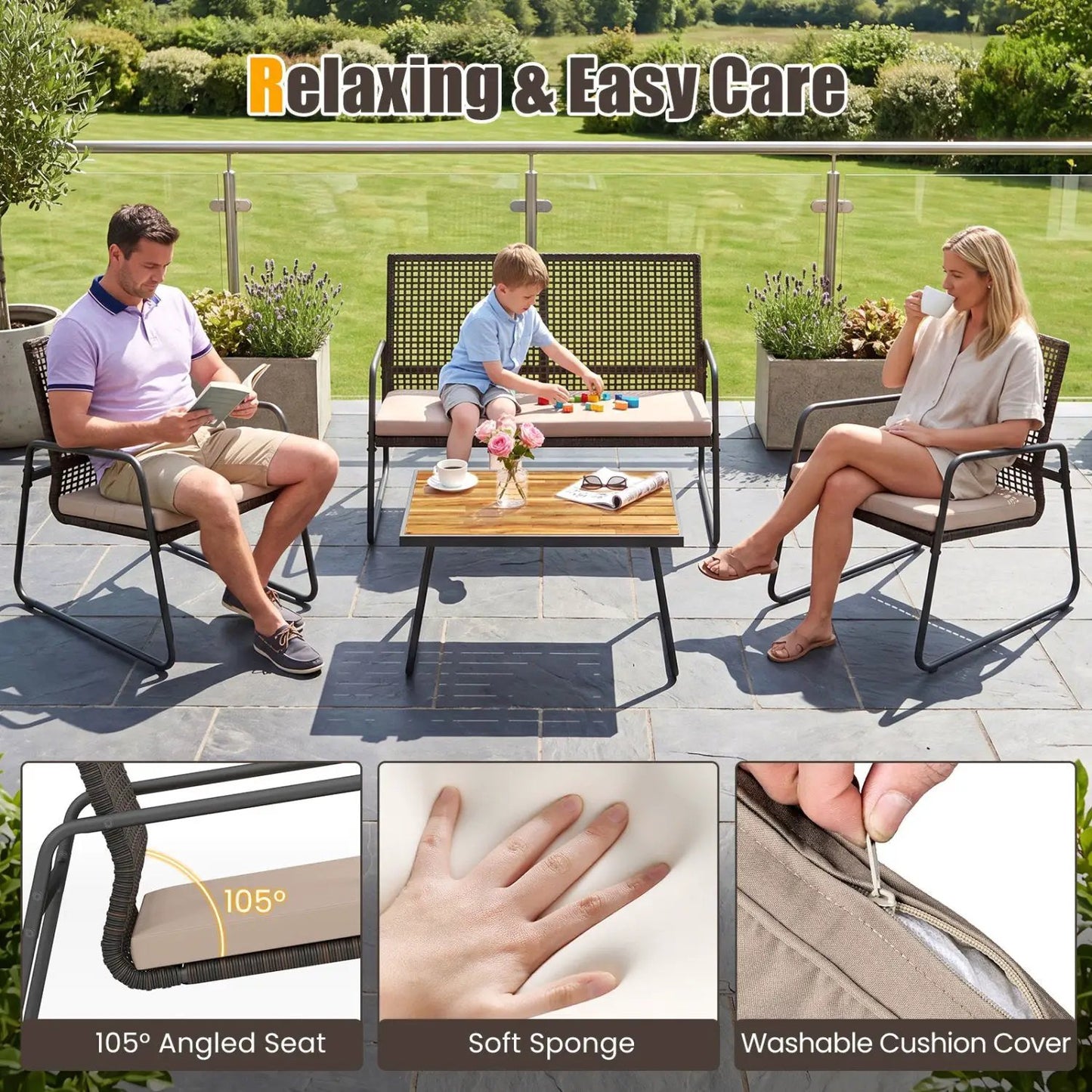 8 Piece Patio Conversation Set with Acacia Table