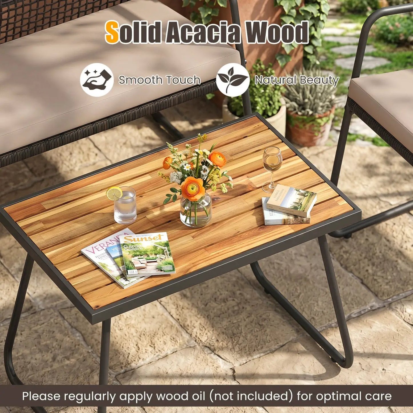 8 Piece Patio Conversation Set with Acacia Table