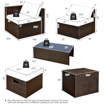 8 Pieces Patio Space-Saving Rattan Furniture Set with Storage Box and Waterproof Cover-Black
