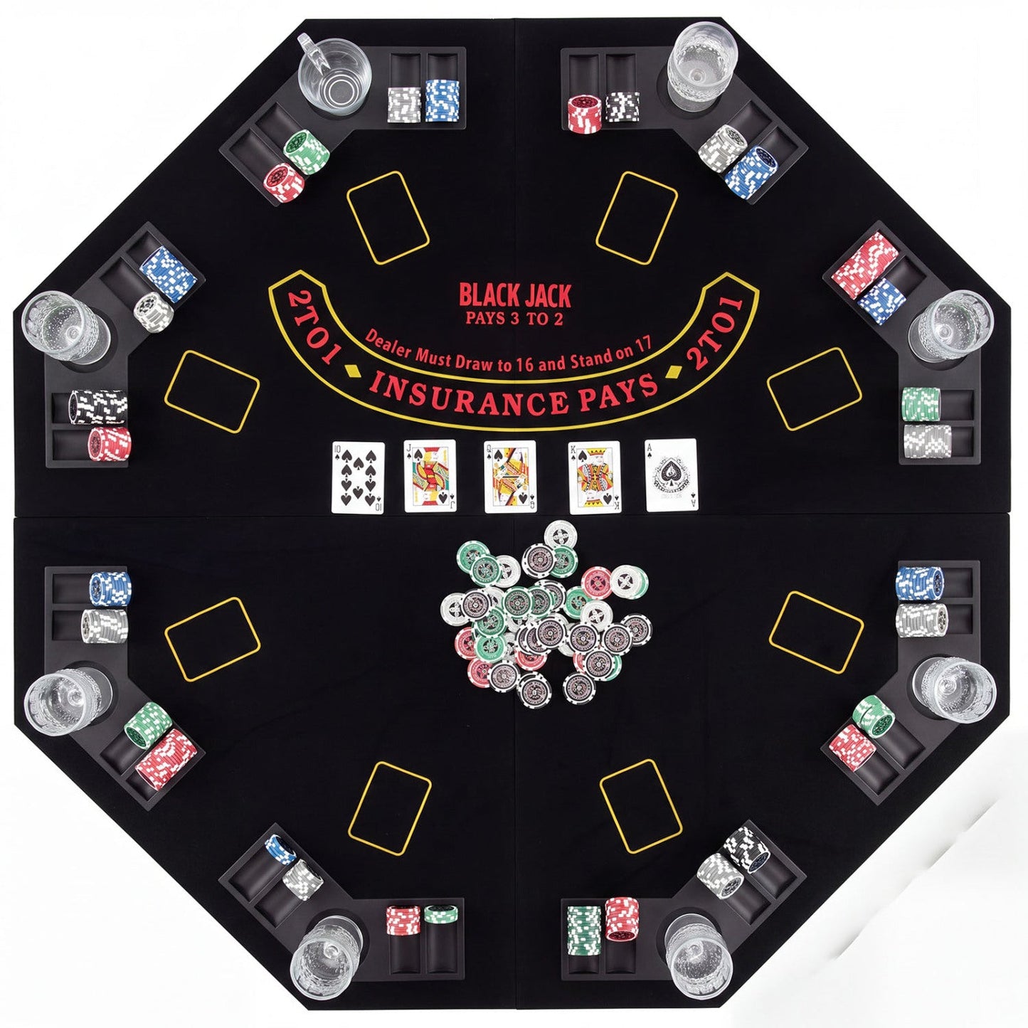 8-Player Foldable Poker Table Top with Cup Holders, black surface, DirectDeals on Tampa Home & Garden Store